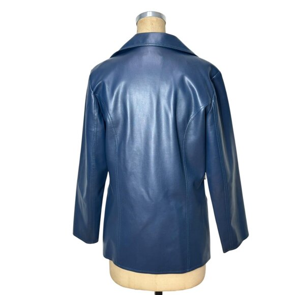 1970s blue vinyl jacket with wide notched collar Size M/L VEGAN - Picture 3 of 7